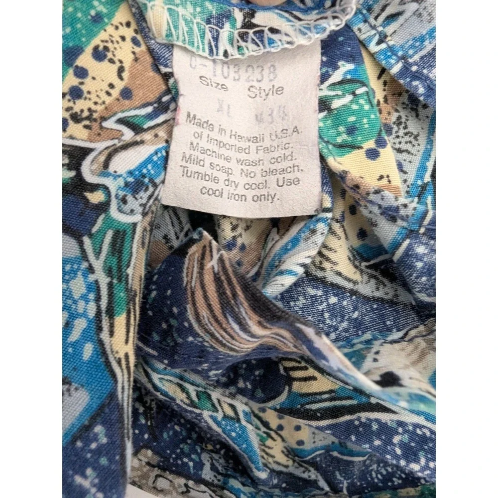 Kahala AVI Collection Mens XL Hawaiian Shirt Blue Flying Fish Cotton Hawaii - Picture 6 of 9